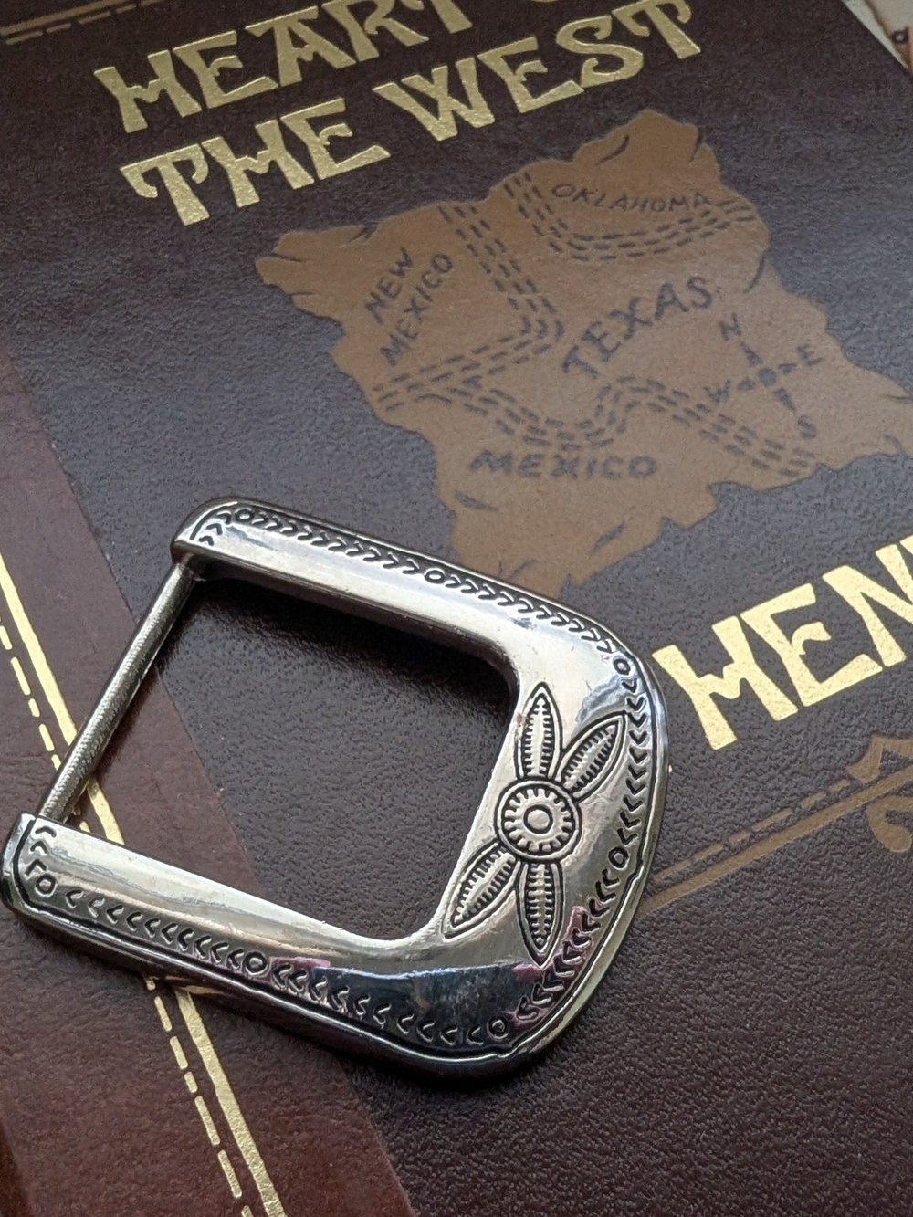 Silvertone Western Style Floral Engraved Belt Buckle - Silver